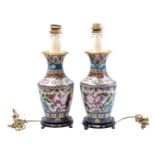 2 oriental brass cloisonné table lamp bases