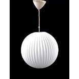 White spherical glass hanging lamp