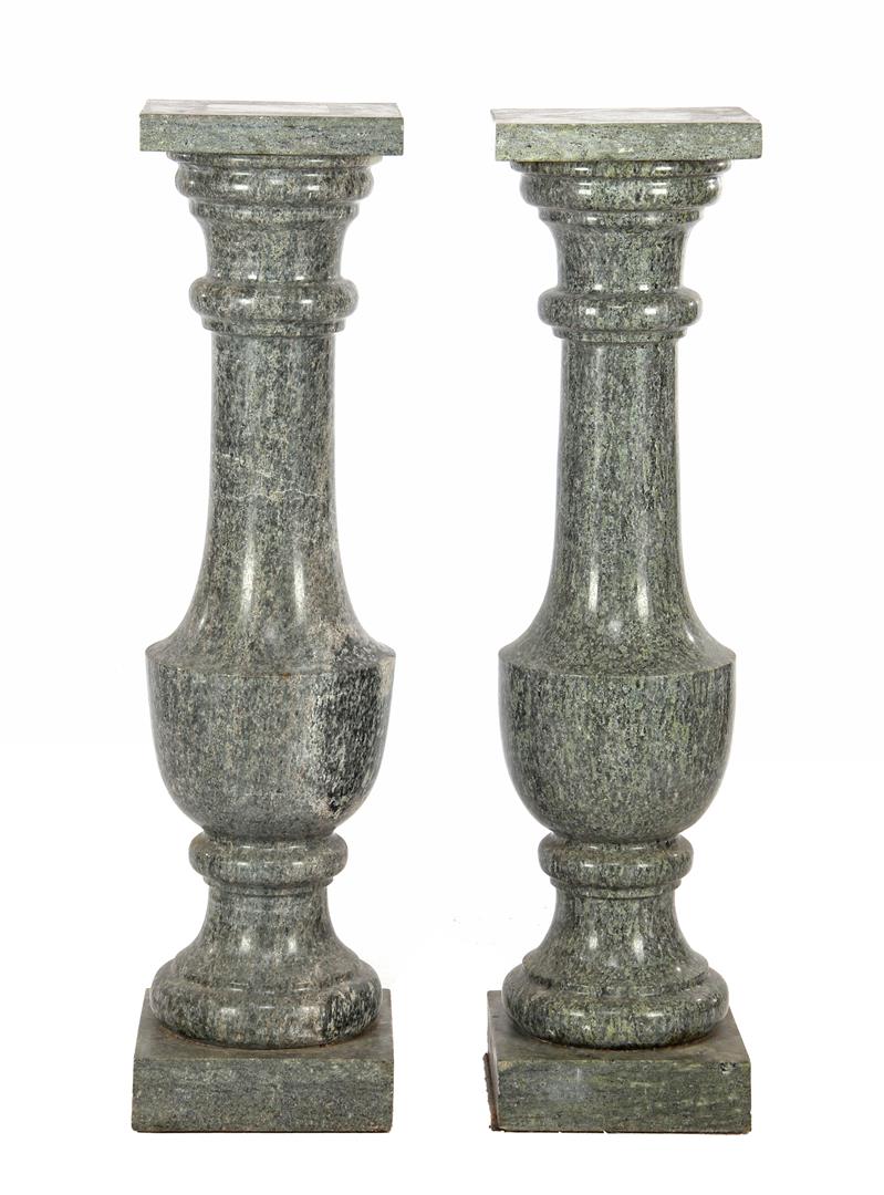 2 green marble pedestals