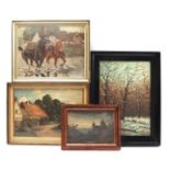 4 various oil paintings