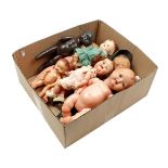 Box of various old dolls