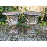 2 cast iron garden vases