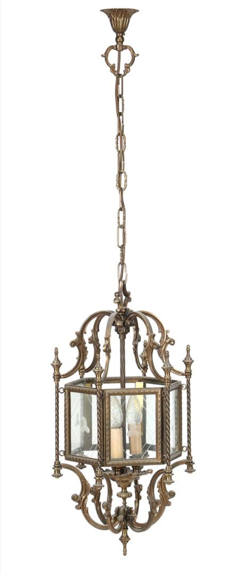Bronze hanging lamp with diamonds, approx. 120 cm long