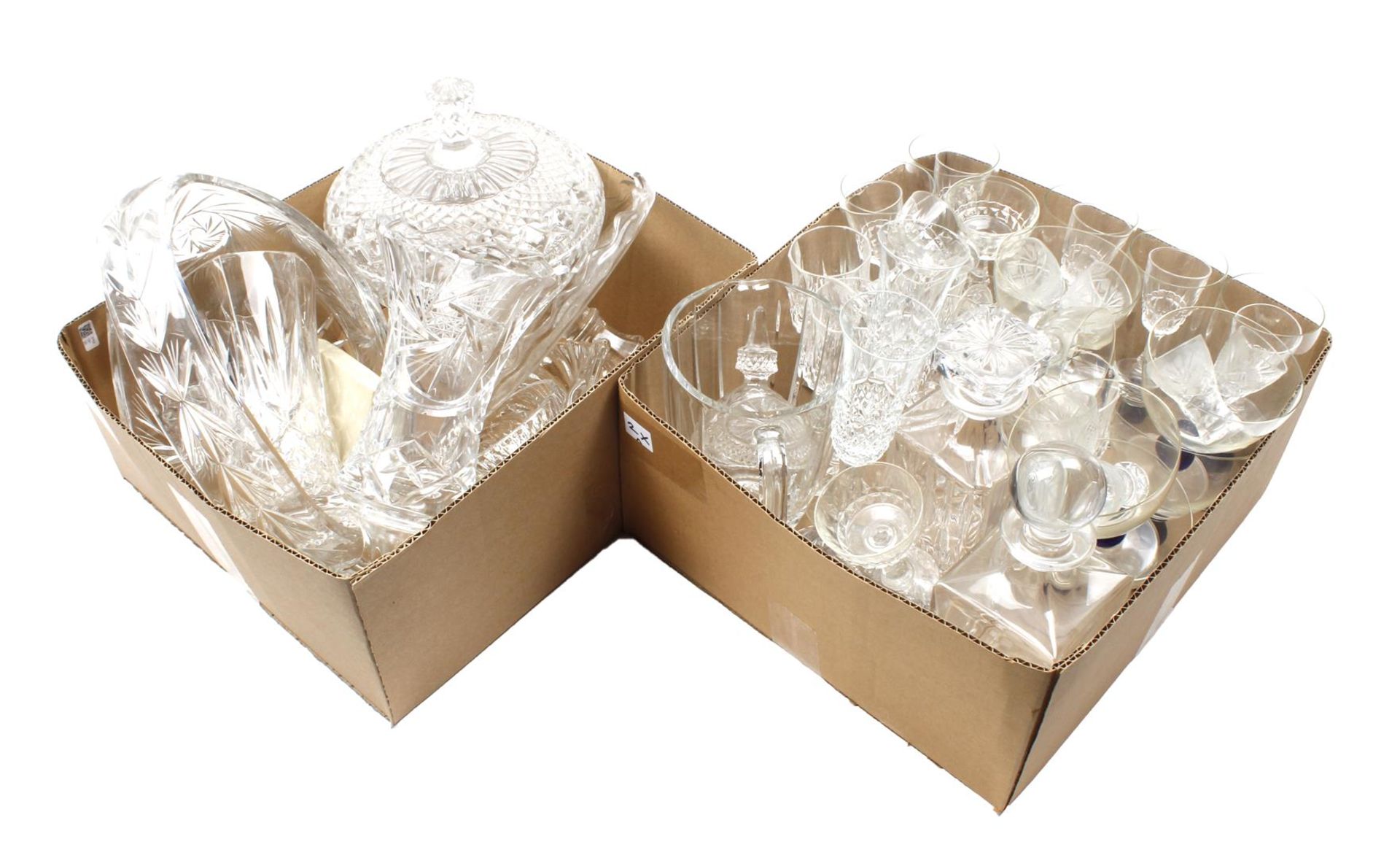 2 boxes crystal and glass