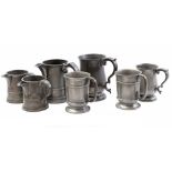 7 English pewter drinking cups