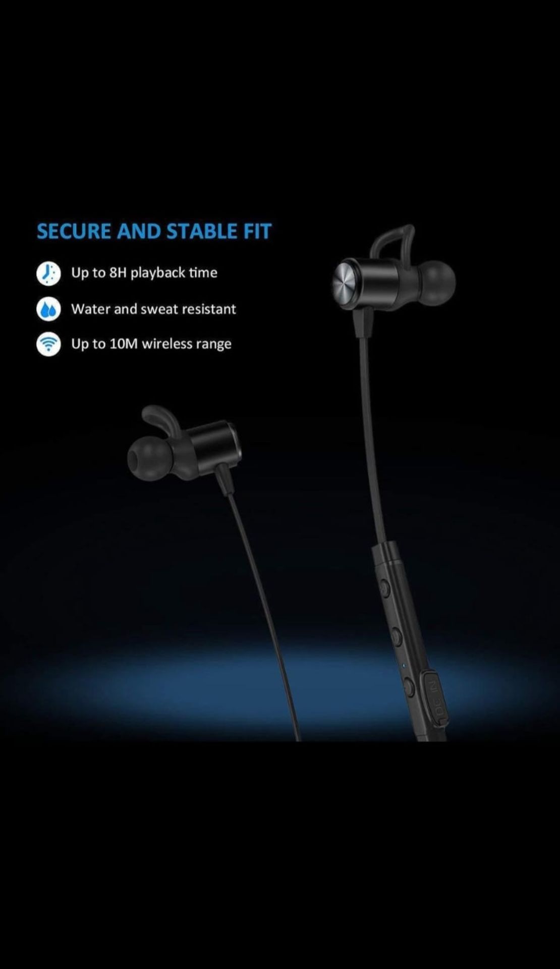 X 4 ATGOIN BLUETOOTH WIRELESS SPORT EARPHONE UP TO 8 HOURS PLAY TIME W/MIC HD STEREO SWEATPROOF & - Image 2 of 2