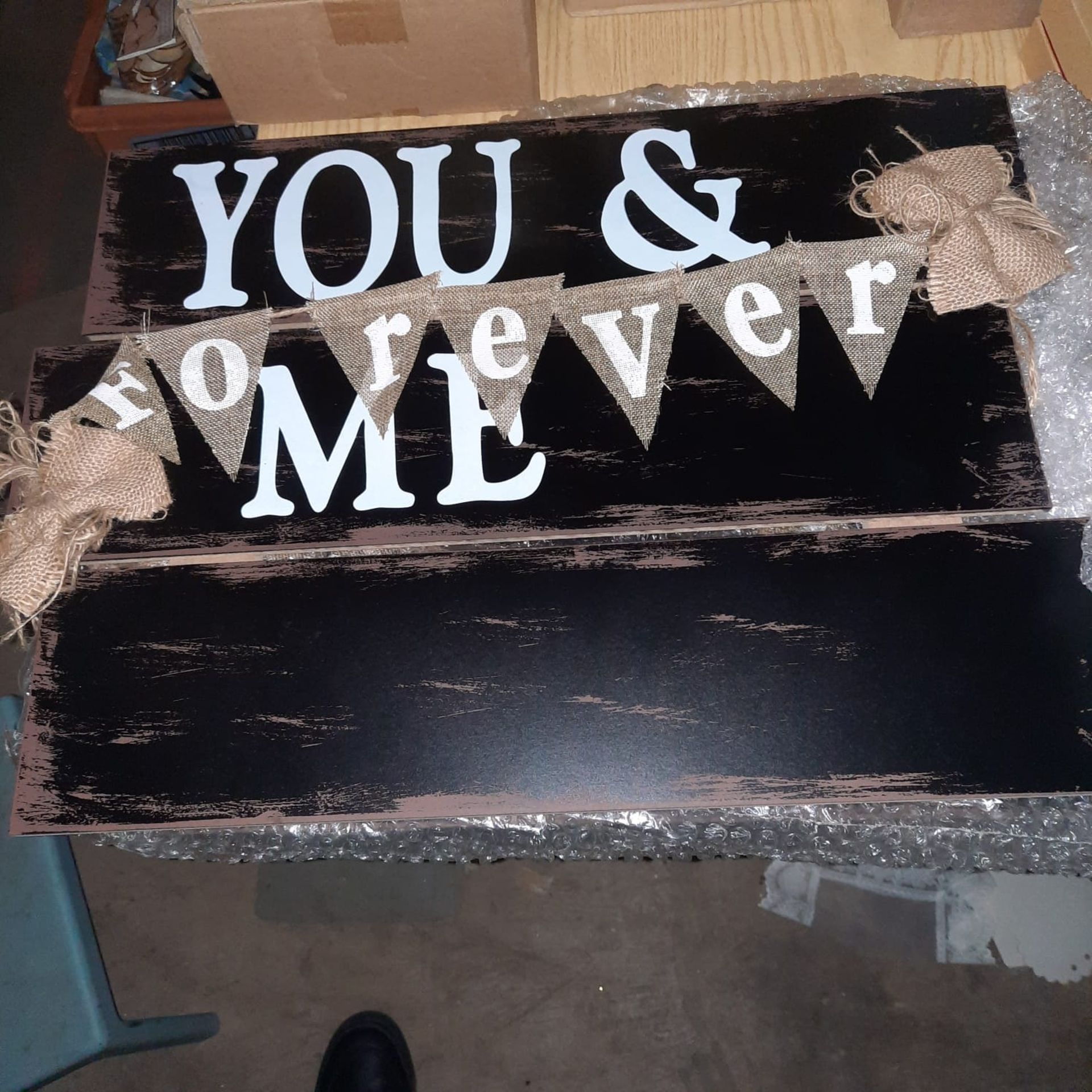 X 3 PIECES OF WOODEN WEDDING SIGNS - INCLUIDING 2 ''YOU & ME FOREVER'' & ''HERE COMES THE BRIDE''. - Image 2 of 2