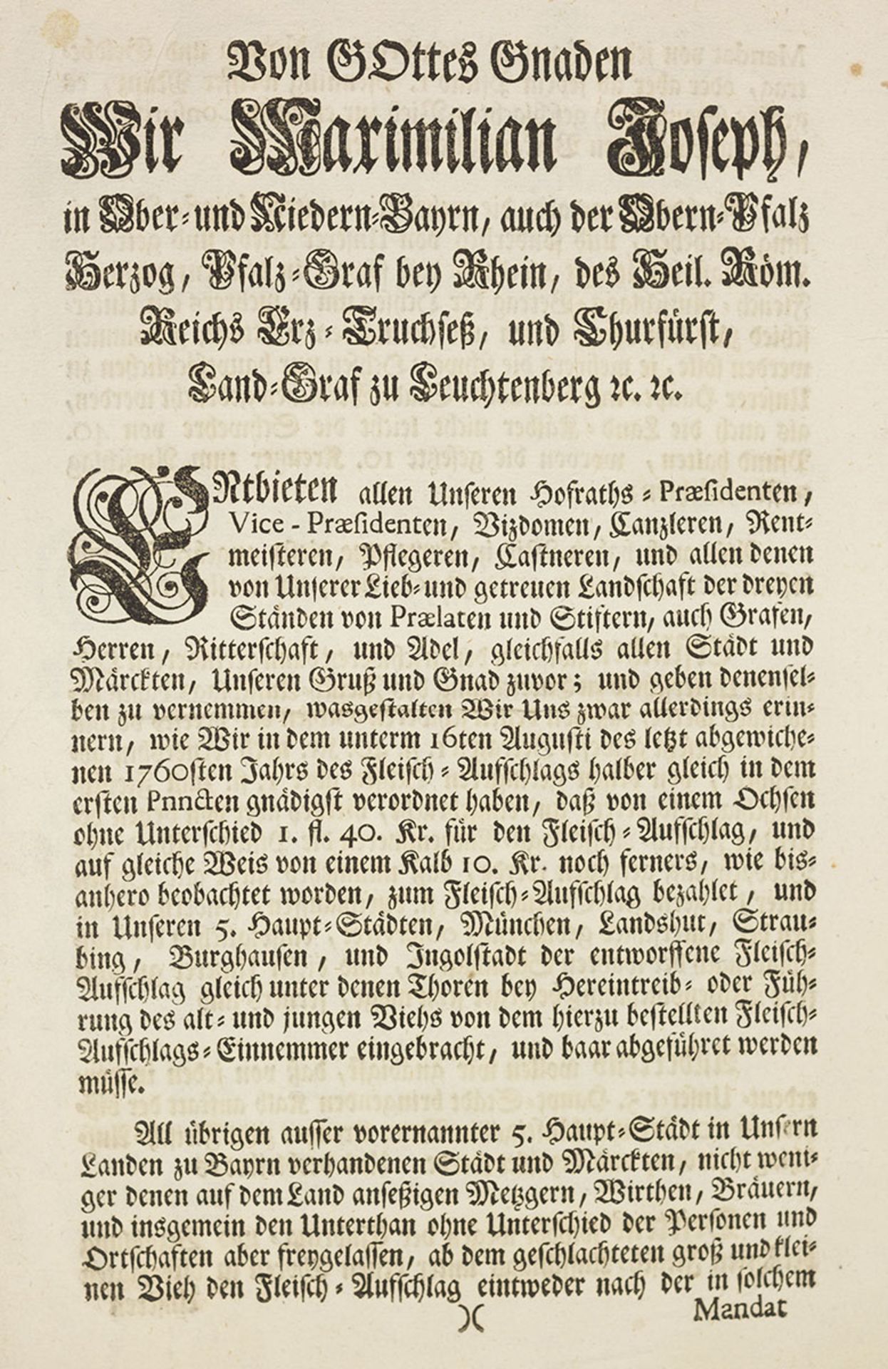 Bayern, Kundmachung. – Maximilian III. Joseph.