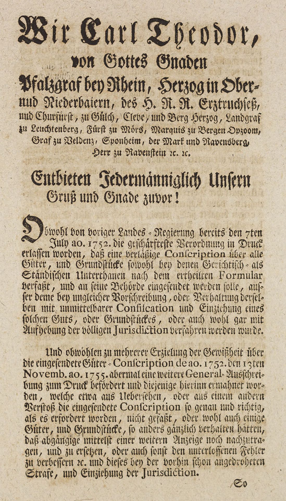 Bayern, Kundmachung. – Karl Theodor.