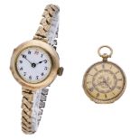 Swiss. A ladyâ€™s gold wristwatch together with a gold open-faced watch, circa 1913. Movement: ma..
