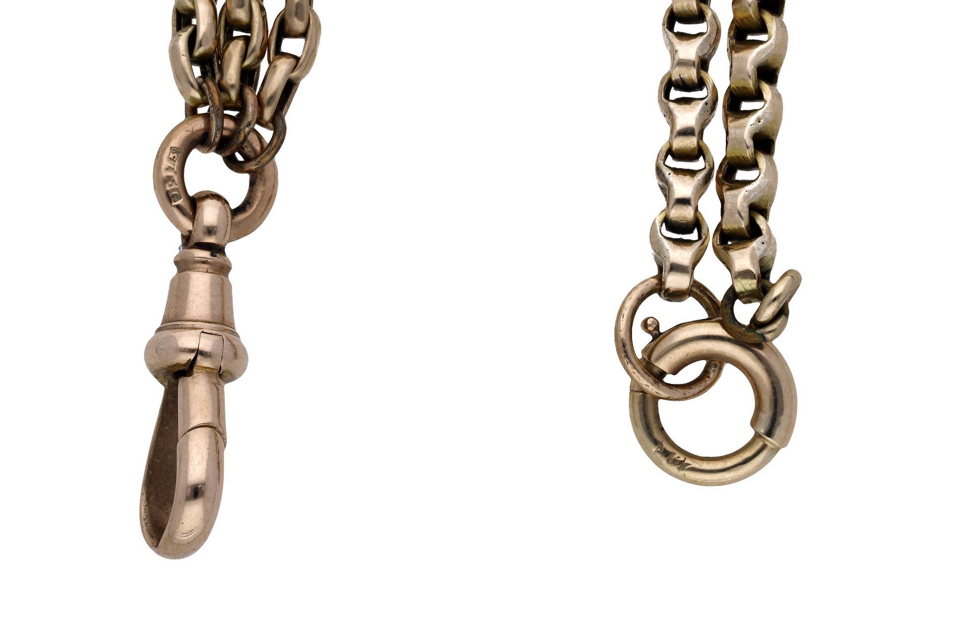 Two chain necklaces, of single and three-row design, stamped â€˜9Kâ€™ and â€˜9Câ€™ respectively, len - Image 2 of 3