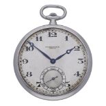 Wegelin & Fils, GÃ©nve. A slim platinum open-faced keyless watch, circa 1915. Movement: jewelled...