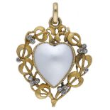 An early 20th century French gold pendant, the heart-shaped blister pearl within a surround of mi...
