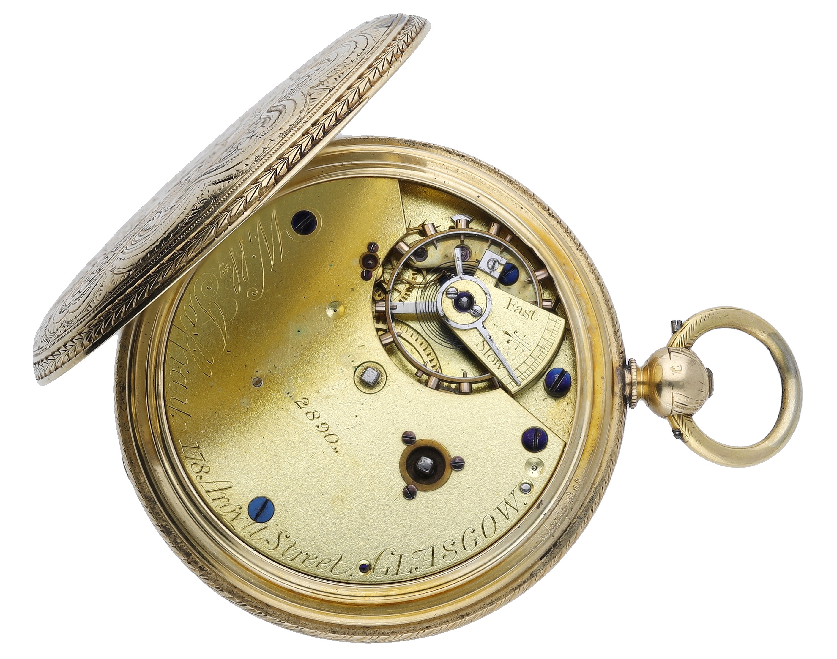 William Jaffray, Glasgow. A gold hunting cased watch, 1866. Movement: three quarter plate, lever... - Image 2 of 3