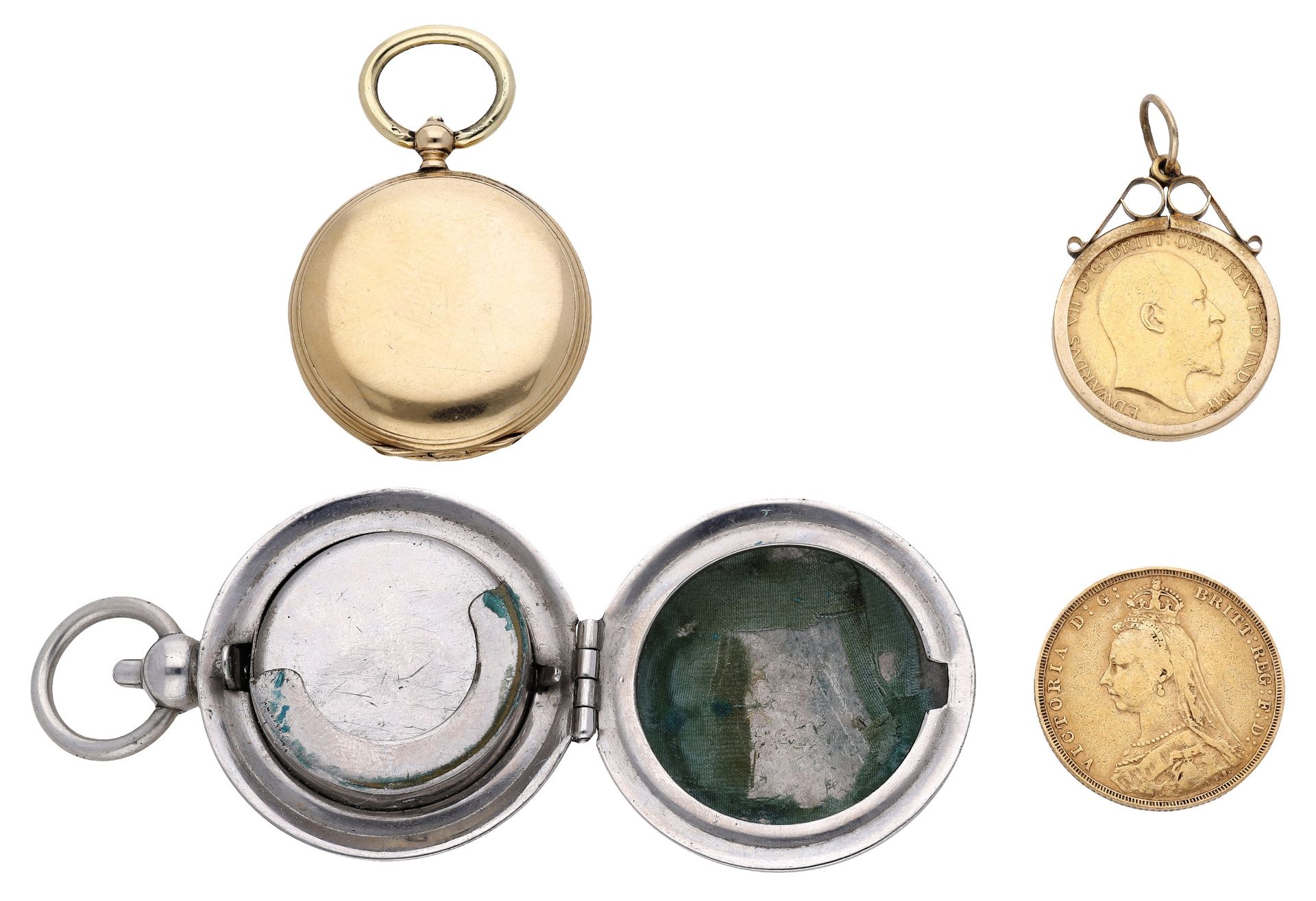 A late 19th century gold mounted compass, the plain polished case opening to reveal a mother-of-p... - Image 2 of 2