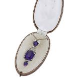 An early 20th century amethyst, seed pearl and diamond pendant on chain, the pendant comprising a...