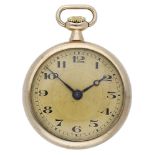 Swiss. A small gold open-faced keyless watch, circa 1920. Movement: cylinder escapement. Dial:...