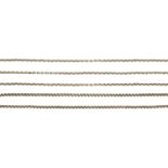 Two chain necklaces, of single and three-row design, stamped â€˜9Kâ€™ and â€˜9Câ€™ respectively, len