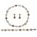 A â€˜Golden Brown Collectionâ€™ cultured pearl suite by Yvel, the necklace composed of a combination