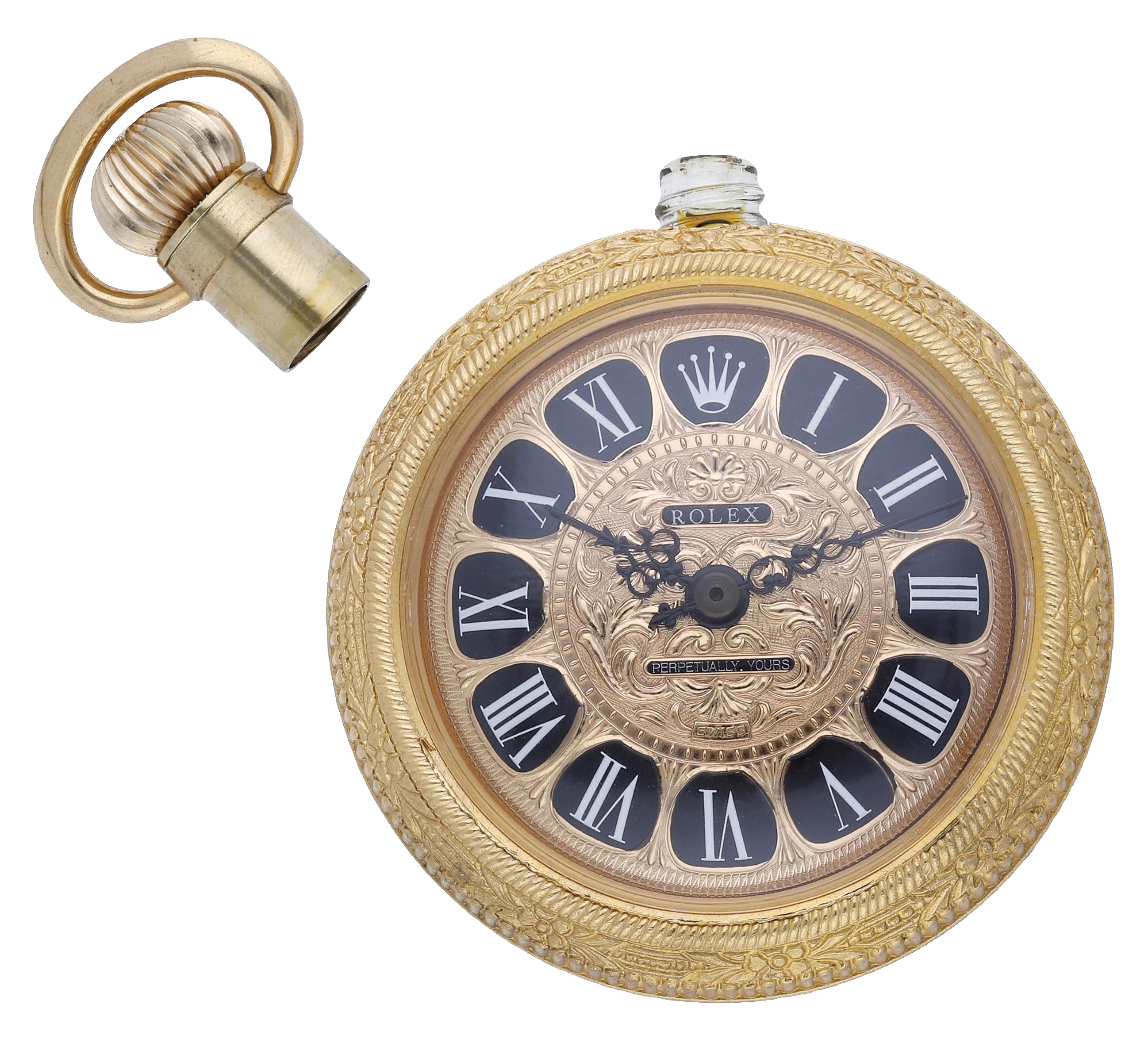 Rolex. A gilt metal and glass perfume bottle in the form of a pocket watch, Perpetually Yours, ci... - Image 4 of 6