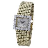 Ebel. A ladyâ€™s gold and diamond-set rectangular bracelet watch, circa 1980. Movement: cal. 2412,..
