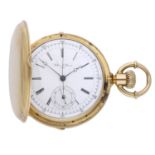 Williams E. Huguenin, Locle. A gold hunting cased chronograph watch, No. 14664, circa 1890. Move...