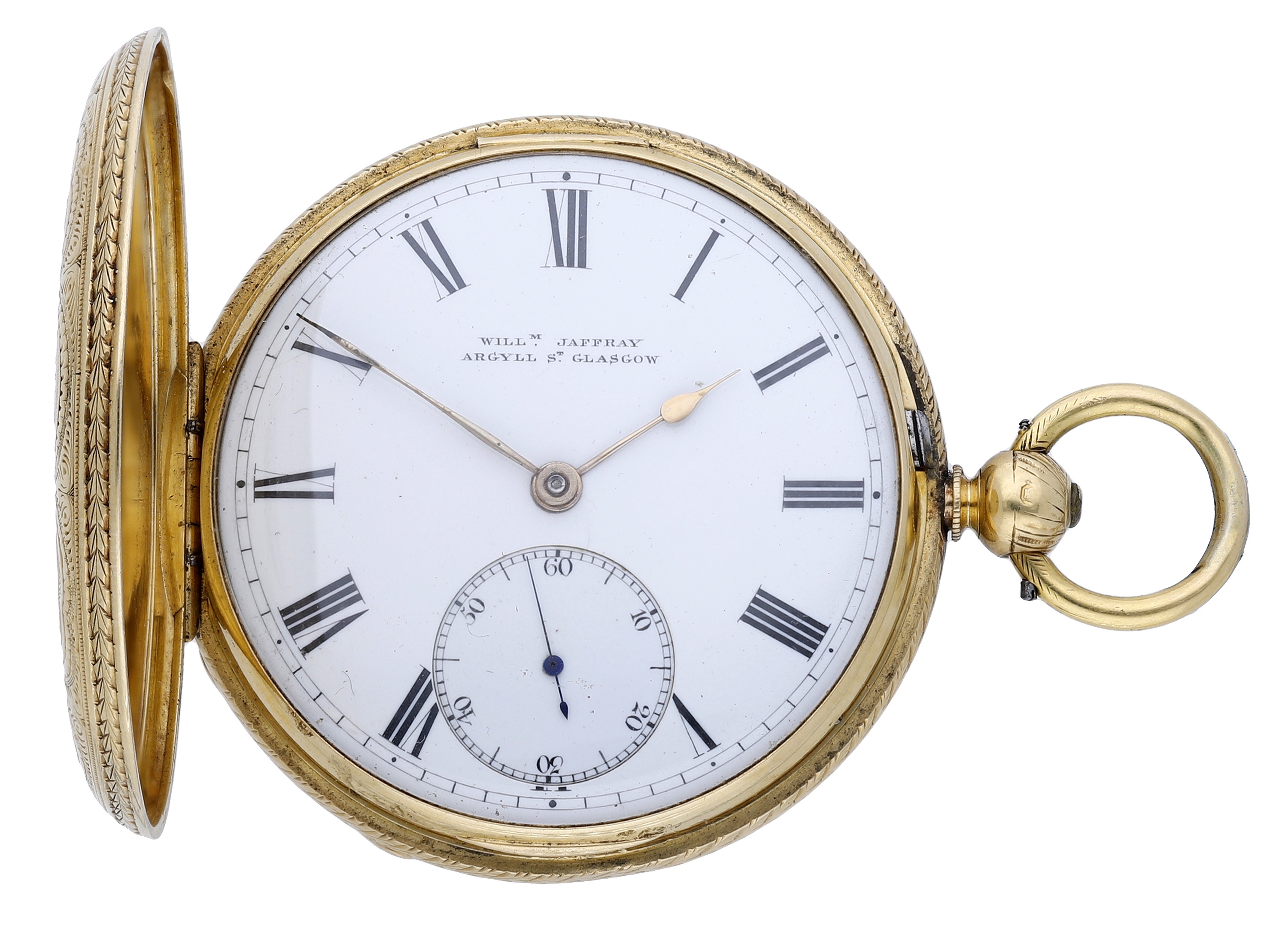 William Jaffray, Glasgow. A gold hunting cased watch, 1866. Movement: three quarter plate, lever...