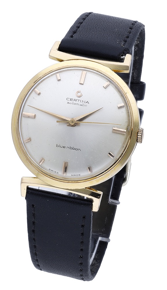 Certina. A gold automatic wristwatch, Ref. 5608, Blue Ribbon, circa 1960 Movement: cal. 25-65, a...