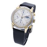 Bucherer. A stainless steel and gold plated automatic chronograph wristwatch with moon-phases and...
