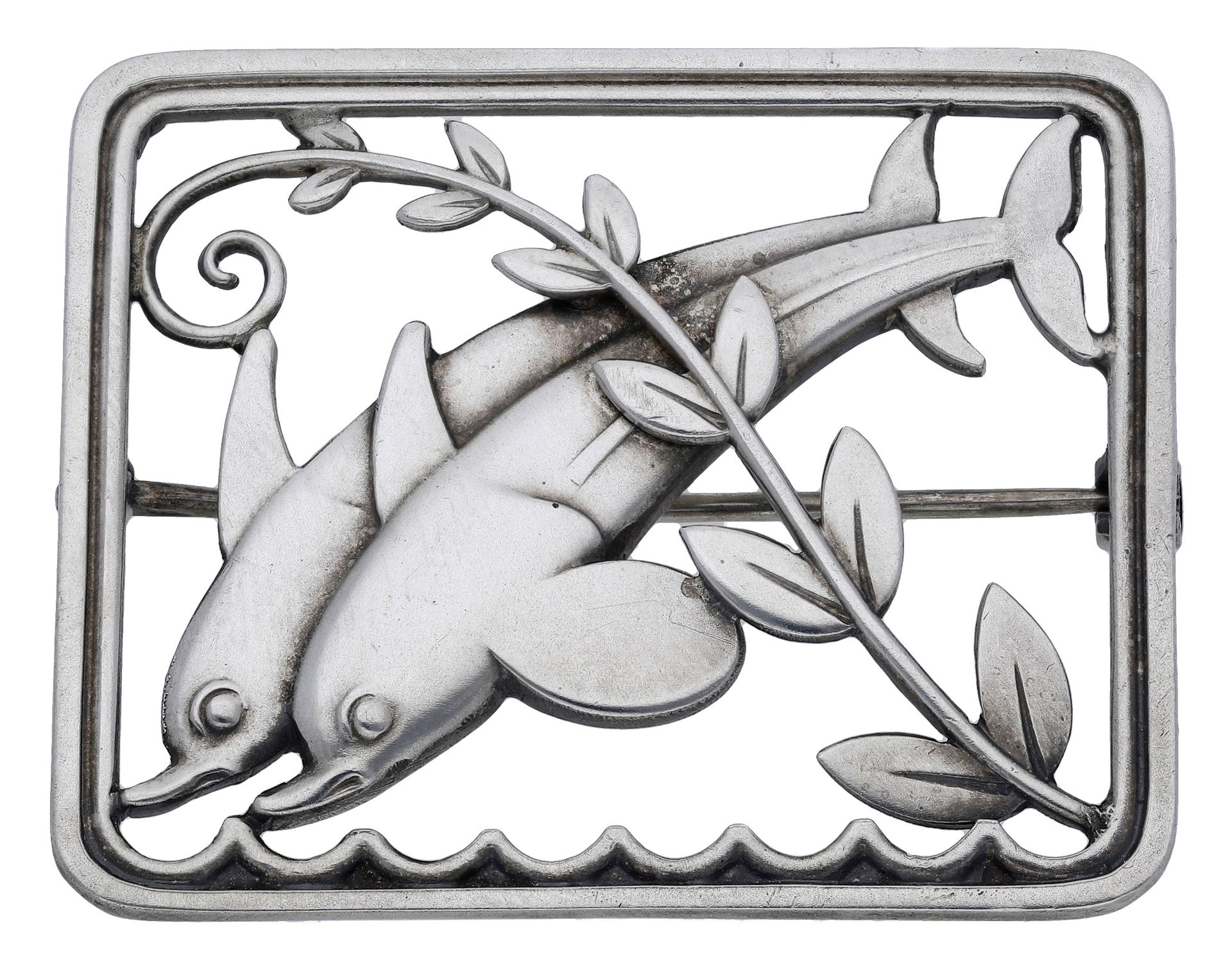 Georg Jensen: a Danish silver leaping dolphins brooch, designed by Arno Malinowski, post 1945 mak...