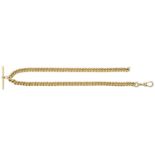 An 18ct gold Albert chain, with a swivel clasp and T-bar terminal, partial hallmark, length 41cm....