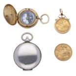 A late 19th century gold mounted compass, the plain polished case opening to reveal a mother-of-p...