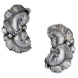 Georg Jensen: A pair of Danish silver ear clips, modelled as leaf and berry designs, post 1945 ma...