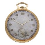 Swiss. A gold Art Deco open-faced keyless watch, circa 1929. Movement: jewelled lever escapement...