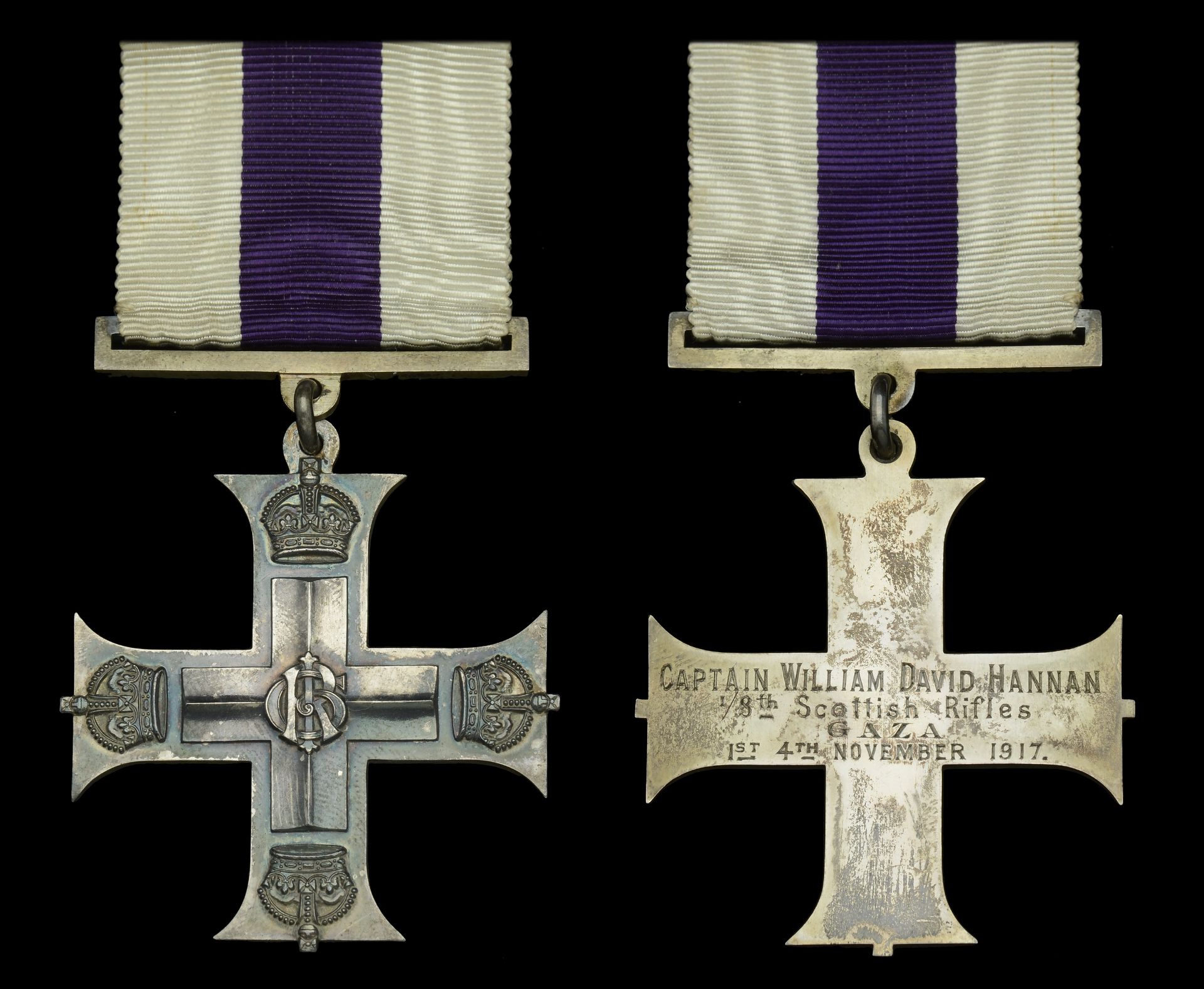A Great War 'Battle of Gaza' M.C. awarded to Captain W. D. Hannan, Scottish Rifles Milita...