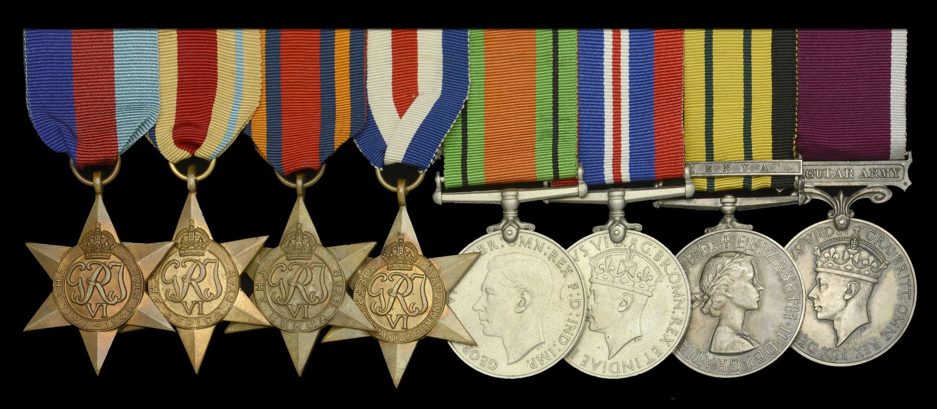 Eight: Warrant Officer Class I A. Frost, Royal Army Service Corps 1939-45 Star; Africa St...