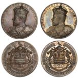 Coronation, 1902, silver and bronze medals by Pinches, crowned bust left, rev. arms of the B...