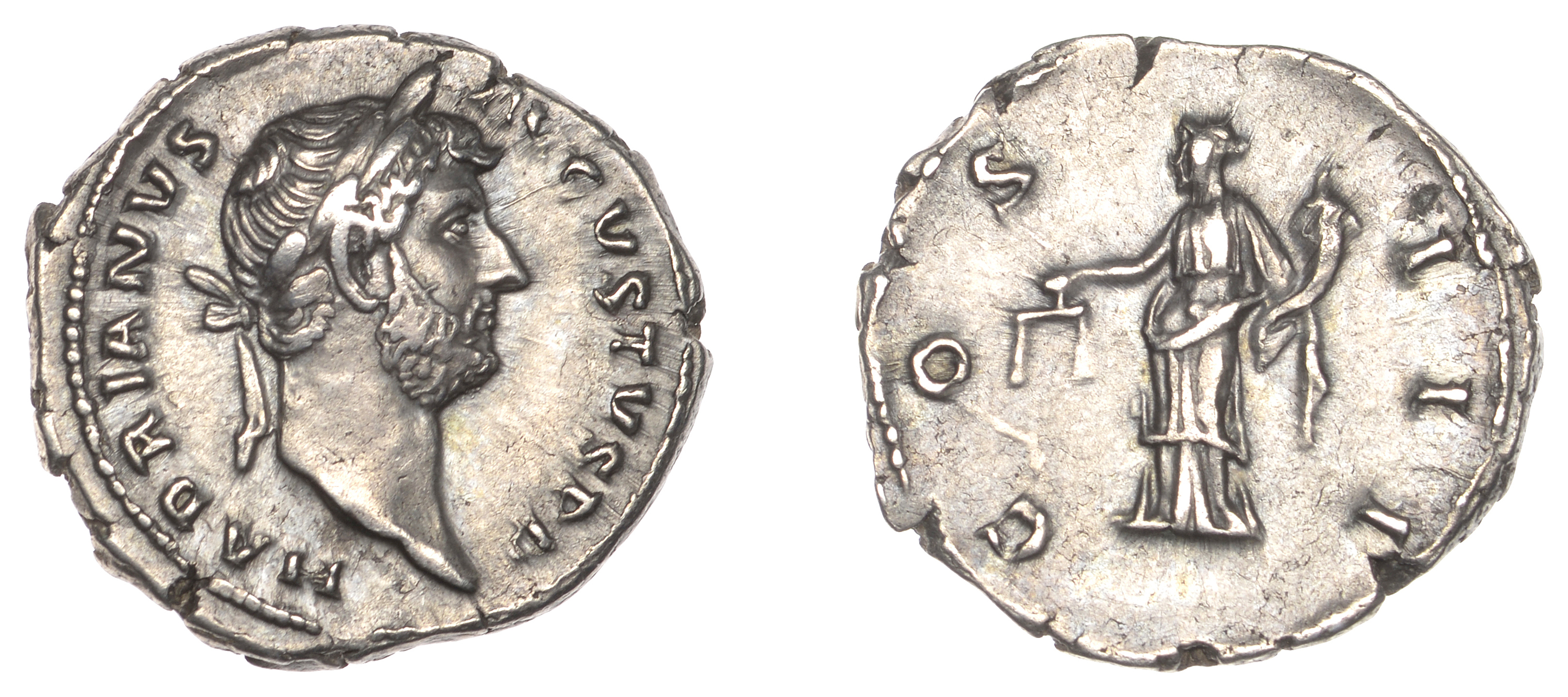 Roman Imperial Coinage, Hadrian, Denarius, 128-9, laureate bust right, rev. Ã†quitas (or Mone...