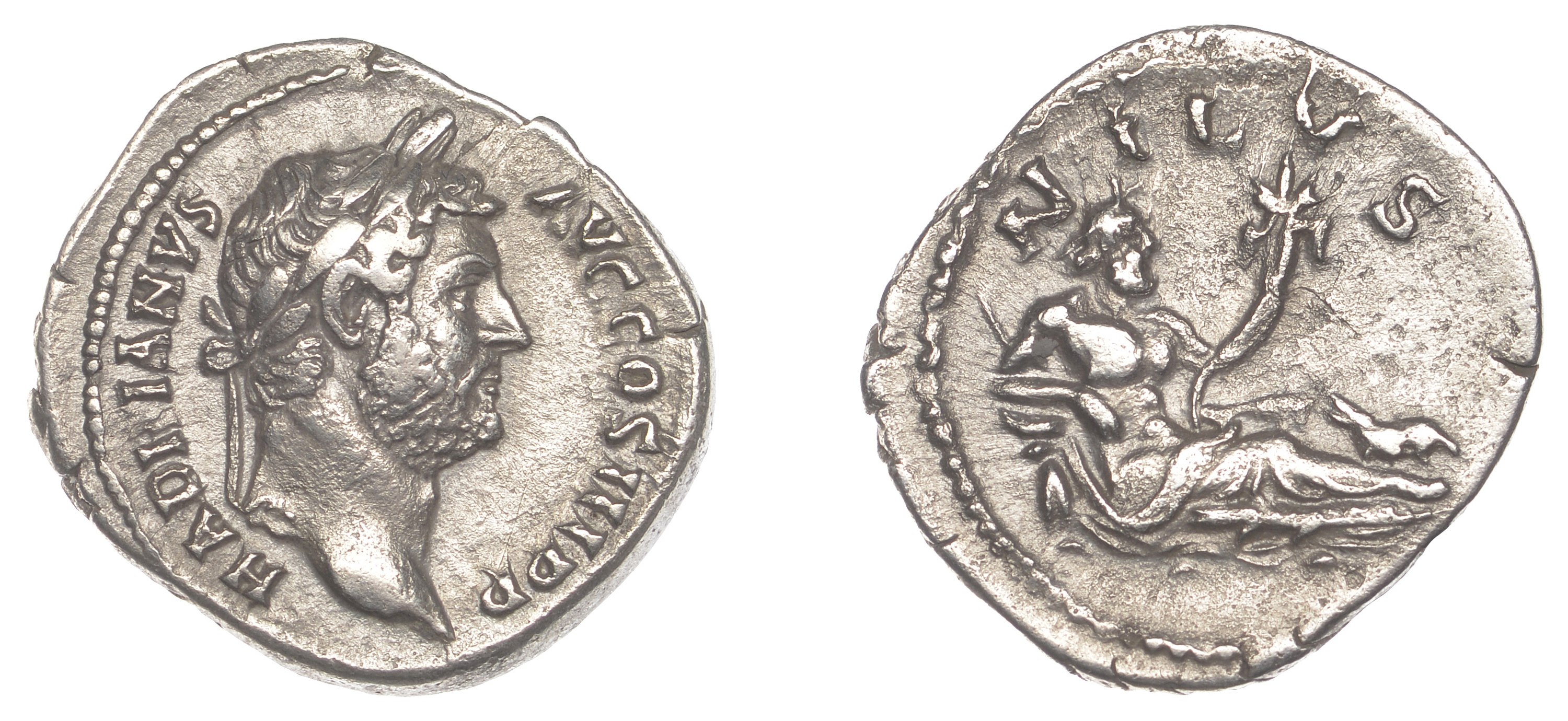 Roman Imperial Coinage, Hadrian, Denarius, c. 130-3, laureate bust right, rev. Nilus reclini...