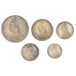 Victoria, Florin, Shilling, Sixpences (2, both types), and Threepence, all 1887 (S 3925-6, 3...