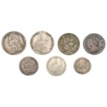 Charles II, Fourpence, 1682/1 (S 3384); George II, Shilling, 1750, Sixpence, 1758, Farthing,...