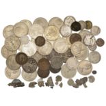 Assorted British and World coins (approx. 70), including several fragments [Lot]. Varied sta...