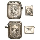 A silver match case, with facing bust of Edward VII on each side, 53 x 42mm, 27.37g; togethe...