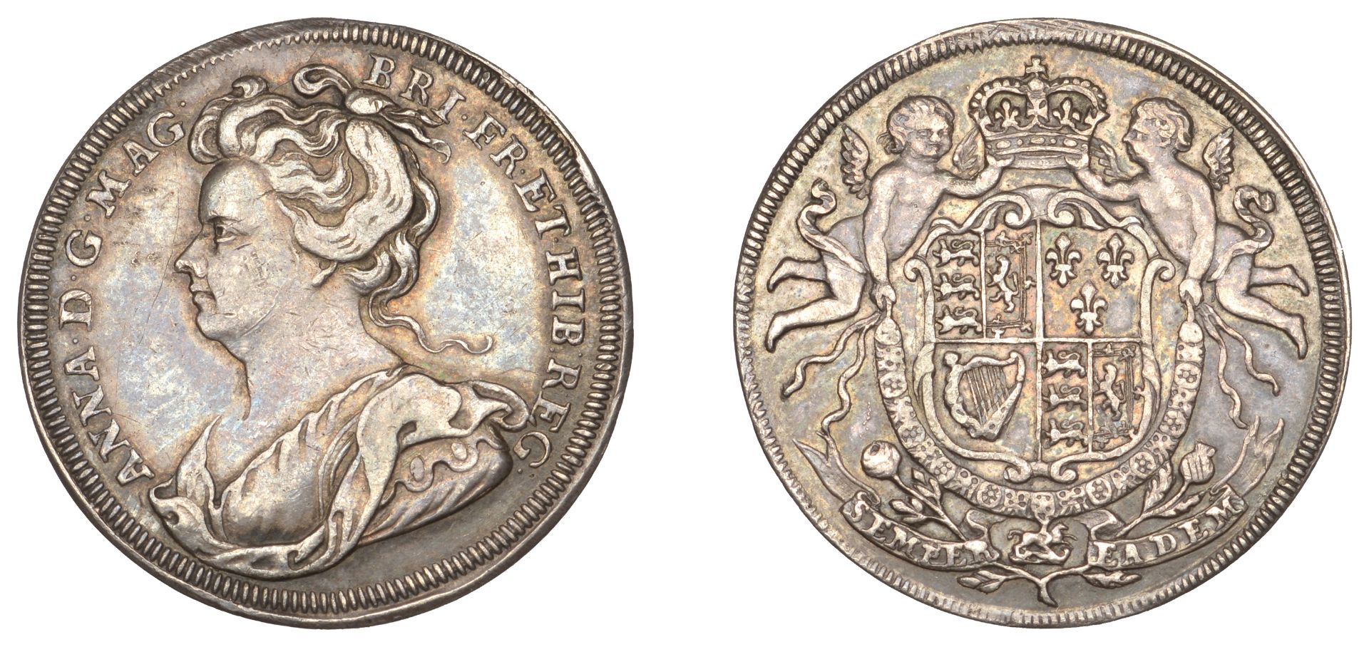 Union of England and Scotland, 1707, a silver medalet, unsigned, bust of Anne left, rev. two...