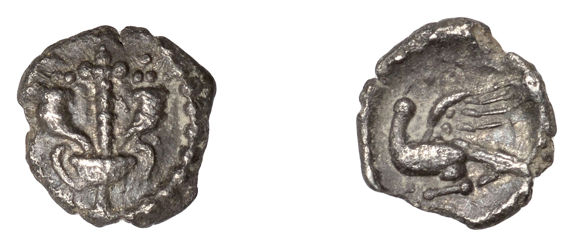 British Iron Age, ATREBATES and REGNI, Verica, silver Minim, sceptre between two cornucopiÃ¦,...
