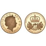 Elizabeth II (1952- ), Proof Five Pounds, 2010, in gold, restoration of the monarchy anni...