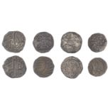 Early Anglo-Saxon Period, Sceattas (4), Primary series F, head right with pelleted helmet, r...