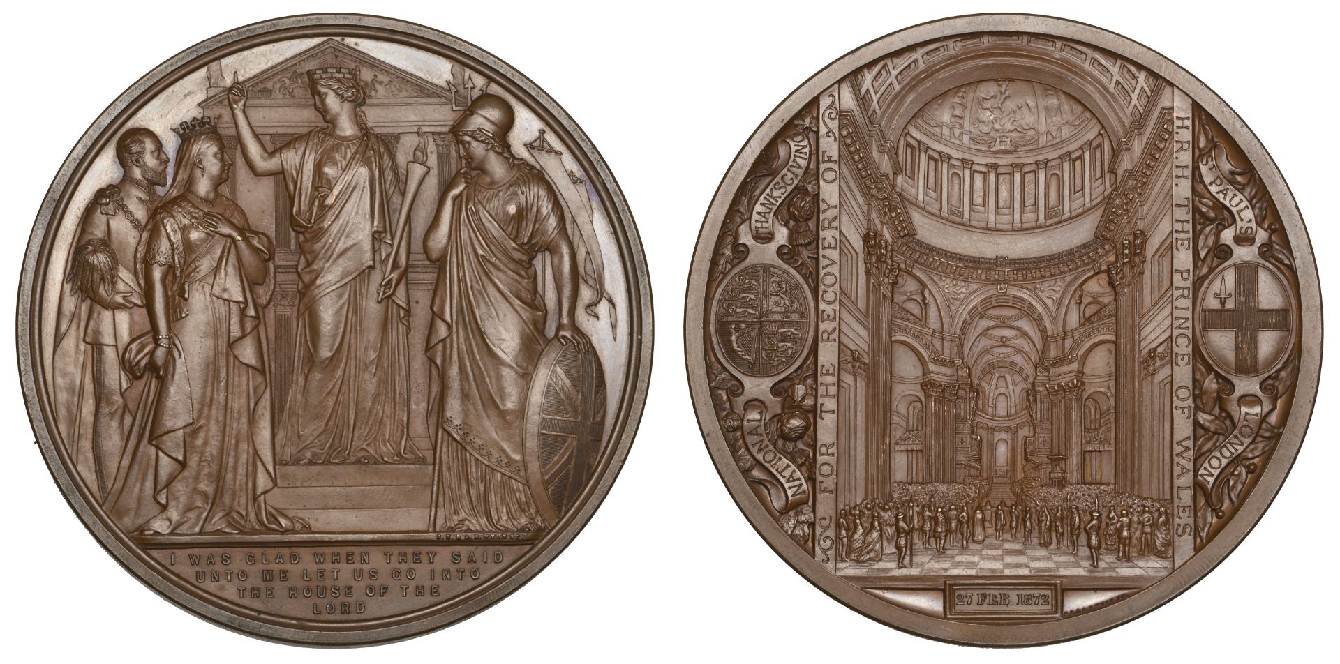 National Thanksgiving for the Prince of Wales, 1872, a bronze medal by J.S. & A.B. Wyon for...