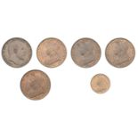 Victoria, Pennies (4), 1895, 1896, 1897, 1899, Farthing, 1895 (S 3961, 3963); Edward VII, Pe...