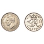 George VI (1936-1952), Proof Sixpence, 1952, edge grained, 2.82g/12h (ESC 4267). About as st...